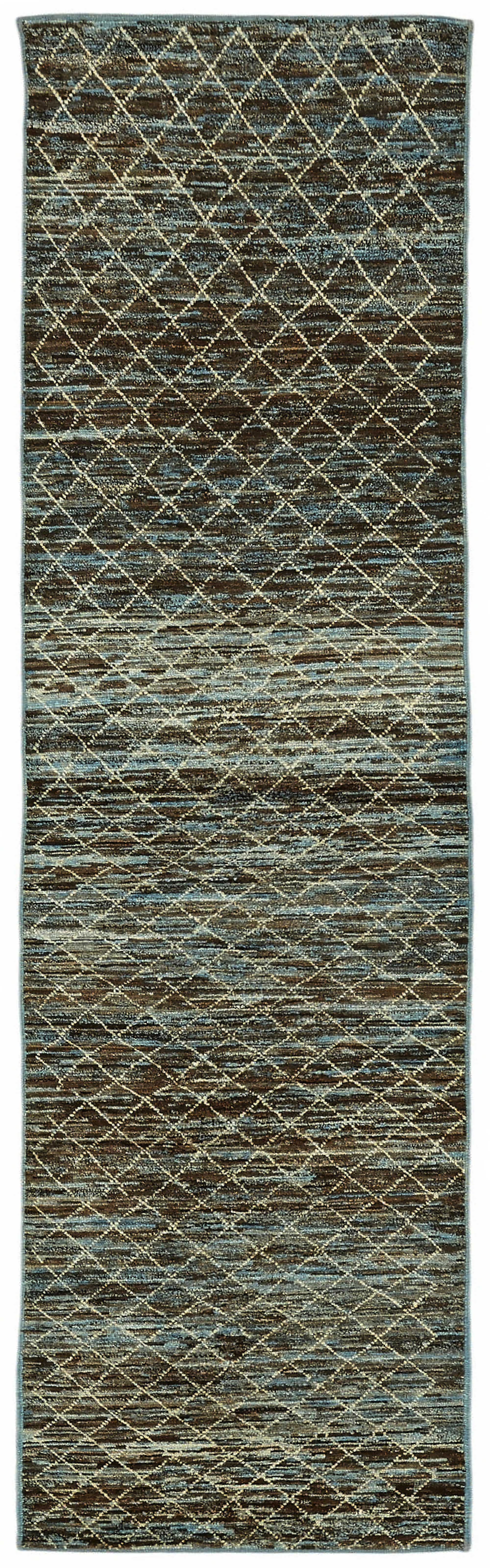Hand-Knotted Turkish Contemporary 79 cm x 269 cm Blue Wool Runner Carpet