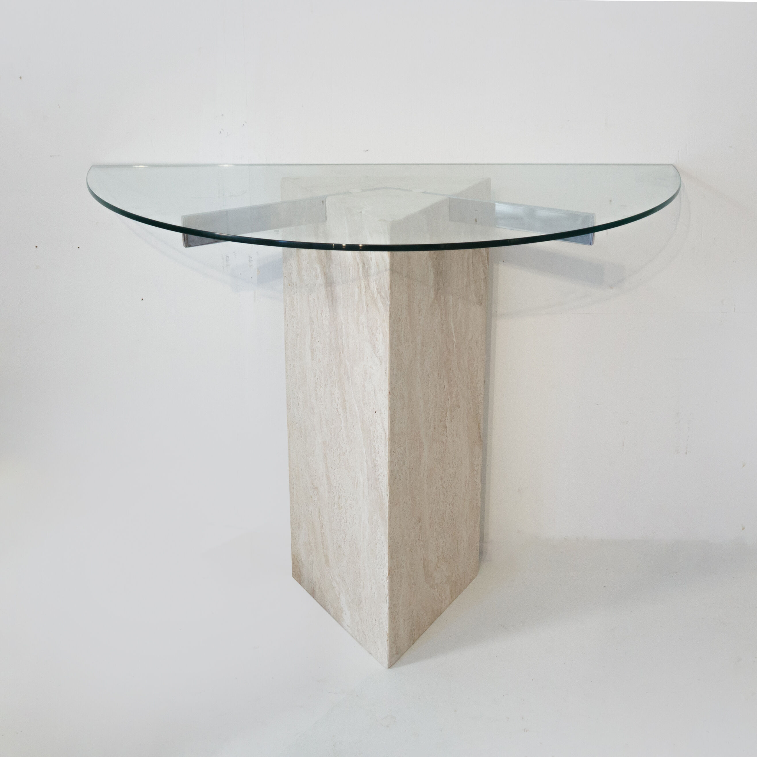 Travertine console and vintage glass