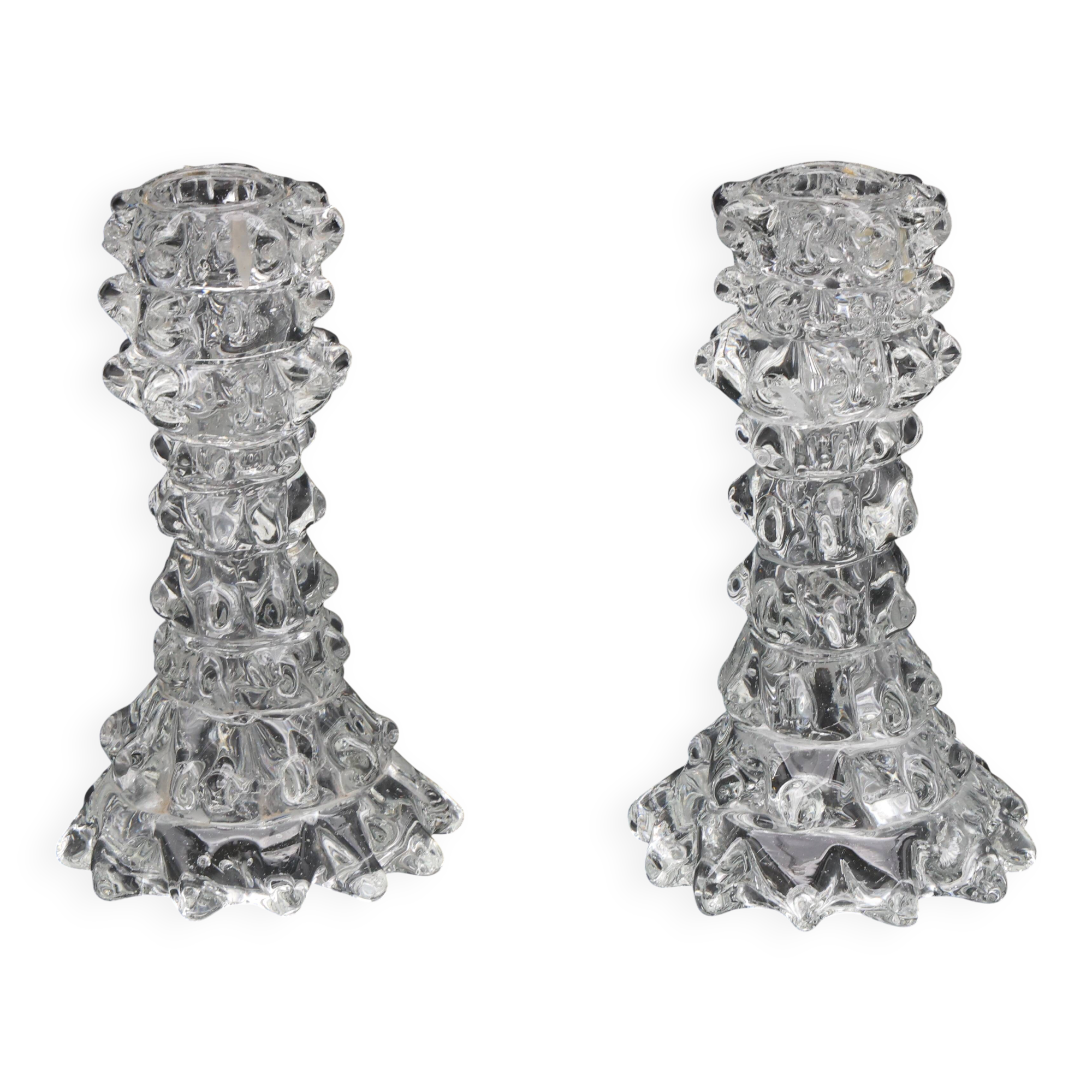 Set of 2 Candle holder in Murano Rostrato Glass by Barovier e Toso, 1950