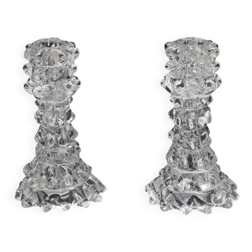 Ensemble de 2 porte-bougies en verre Rostrato de Murano par Barovier e Toso, 1950