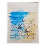 Hassan El Glaoui (1924-2018) - Watercolor on paper "Riders on the beach" - Signed