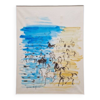 Hassan El Glaoui (1924-2018) - Watercolor on paper "Riders on the beach" - Signed