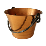 Large copper planter with wrought iron handle, vintage from the 1960s