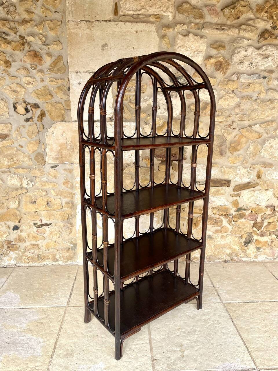 Vintage bamboo and rattan bookshelf, 4 shelves, Circa 1960/1970