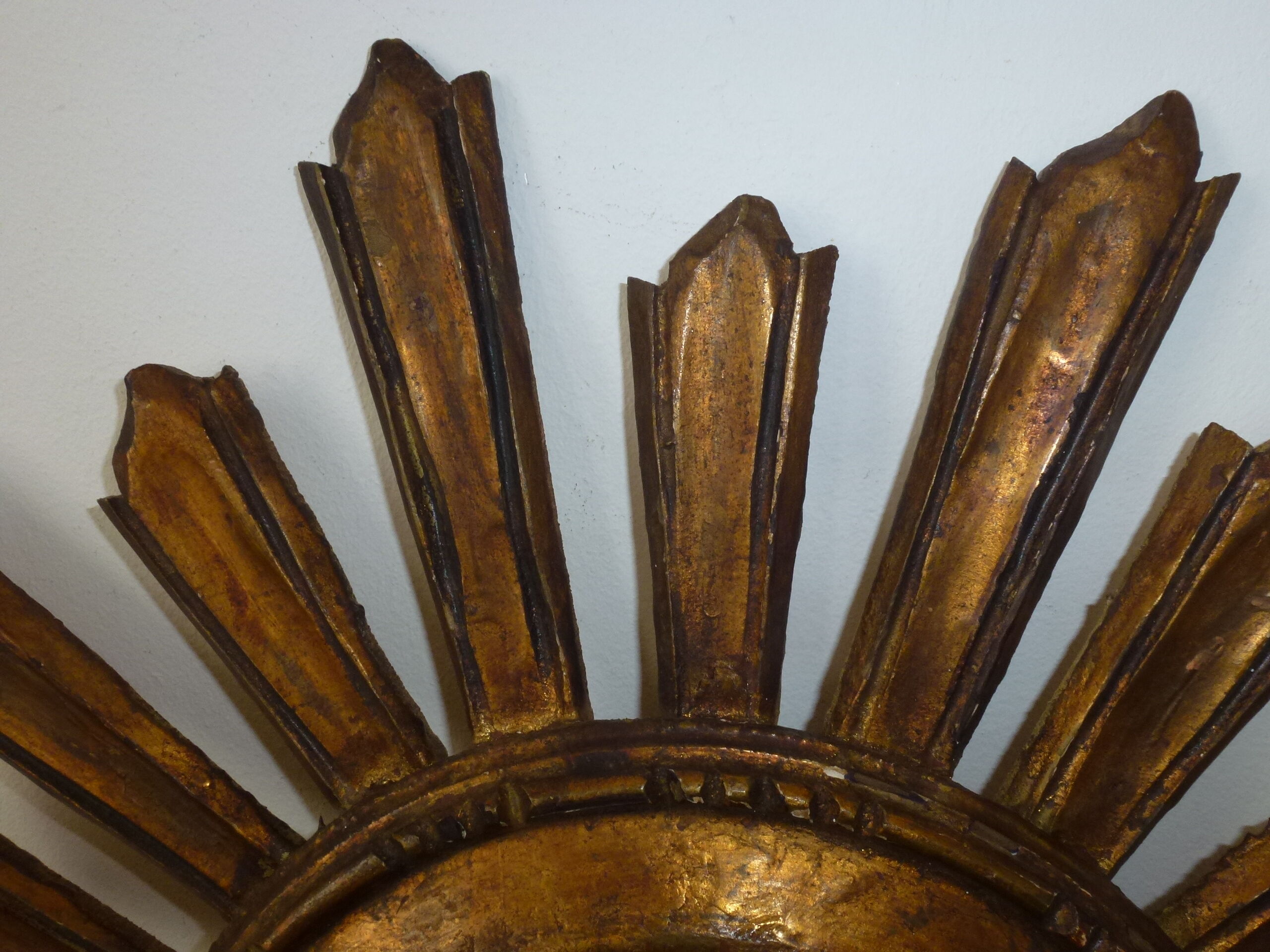 Old sun mirror gilded carved wood 50s-60s 49cm