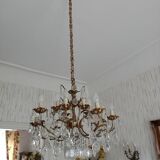 8-spoke chandelier brass and glass - gilded