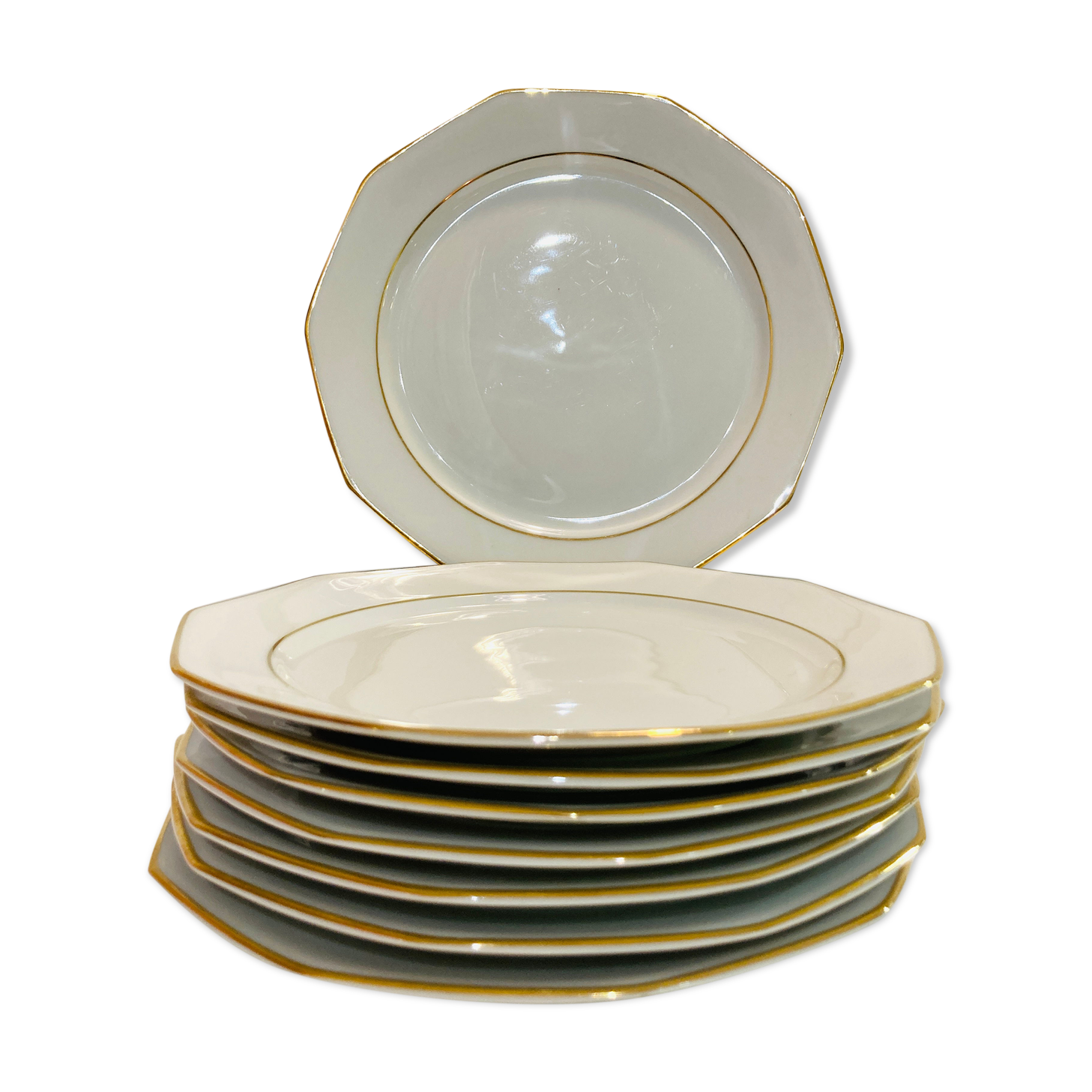 8 plates in white and golden porcelain ctogonales winterling marktleuthen bavaria