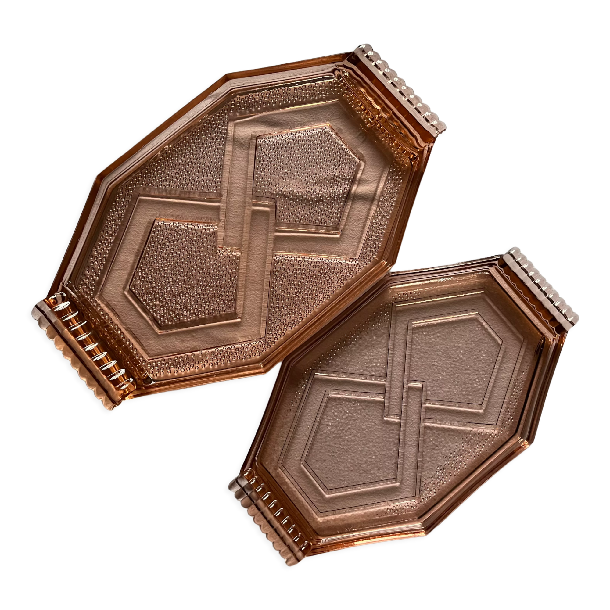 Set of 2 Art Deco glass trays