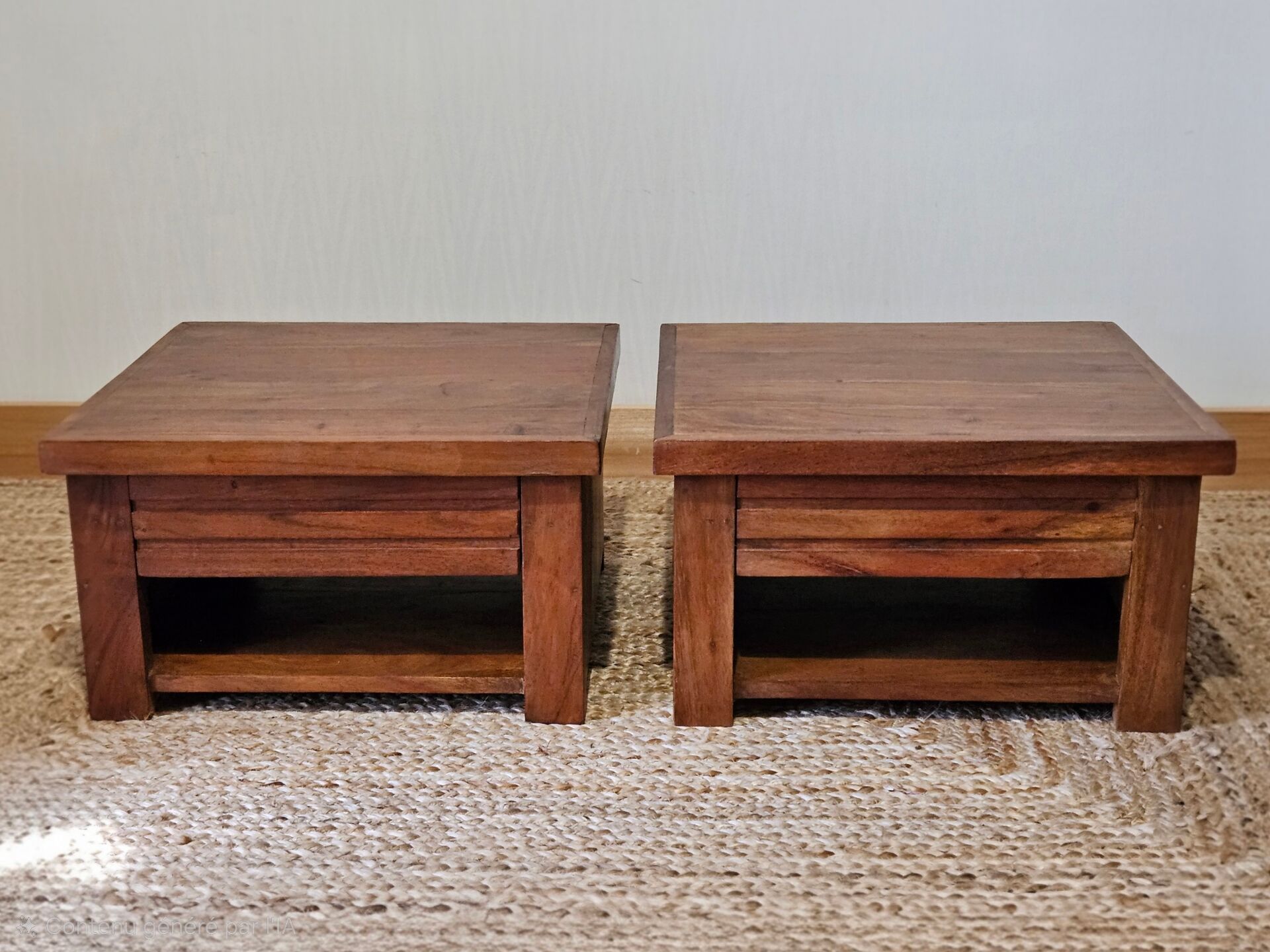 Pair of handcrafted walnut bedside tables from the 20th century.