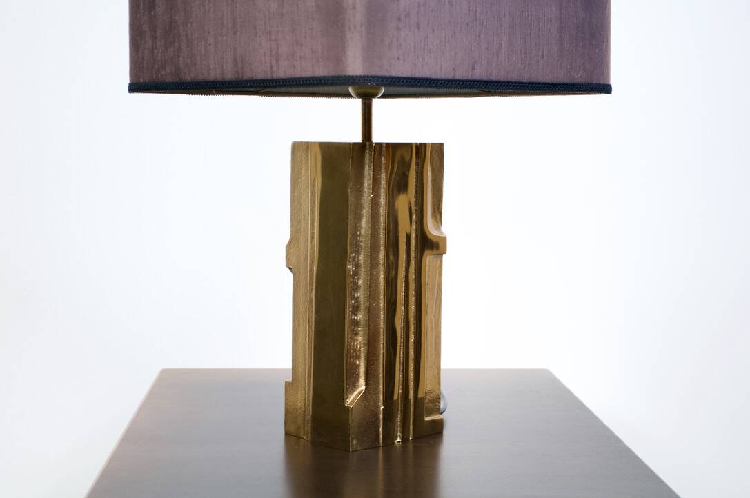 POLISHED/FROSTED BRONZE LAMP MICHEL MANGEMATIN FRANCE 1960