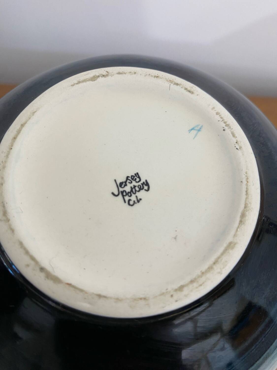 Antique vase jersey pottery ceramic white & black + vintage flower decor