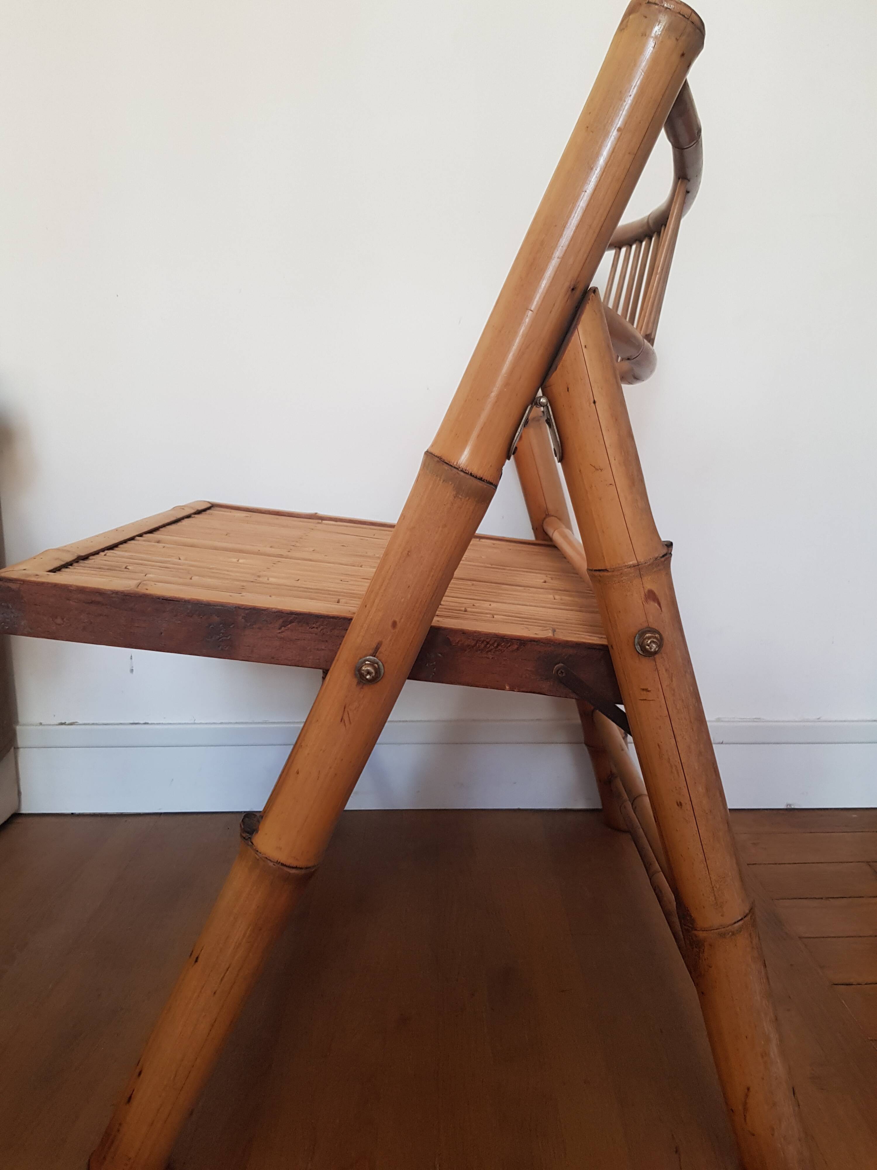 Bamboo and rattan folding chair