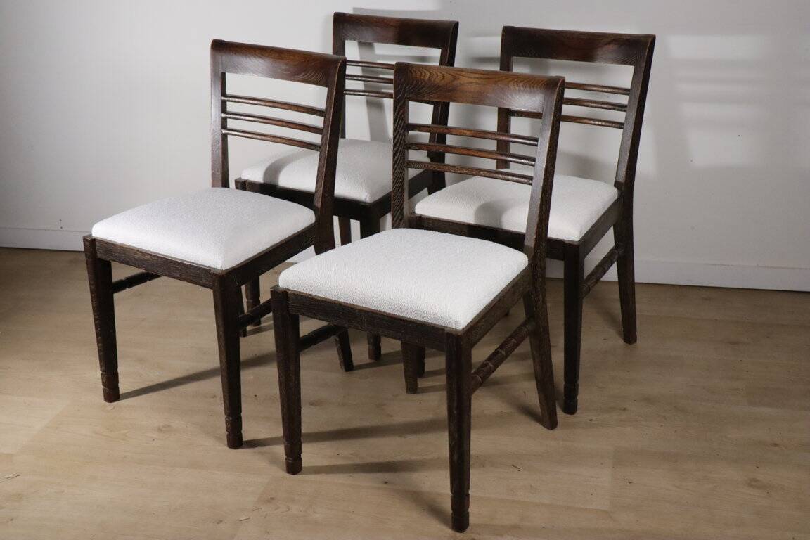 Set of 4 modernist chairs in oak and bouclé fabric, 1940