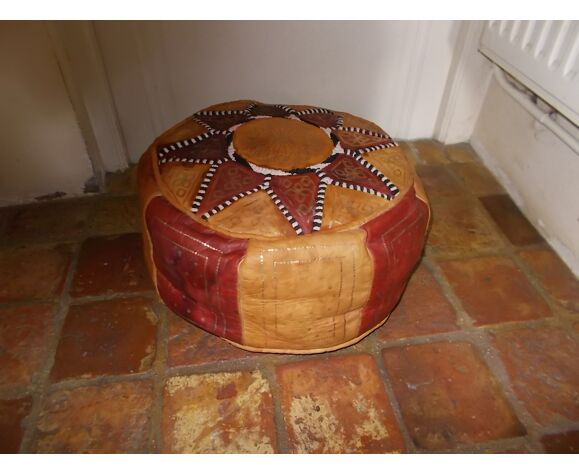 Vintage Moroccan Leather Pouf Selency