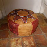 Vintage Moroccan leather pouf