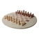 Vintage 1980s round chess set in marble, with a beige and pink marble board and wooden pieces.