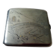 Old sterling silver cigarette case with Japanese decor