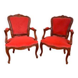 Red Cabriolet Armchairs, 1950, Set of 2