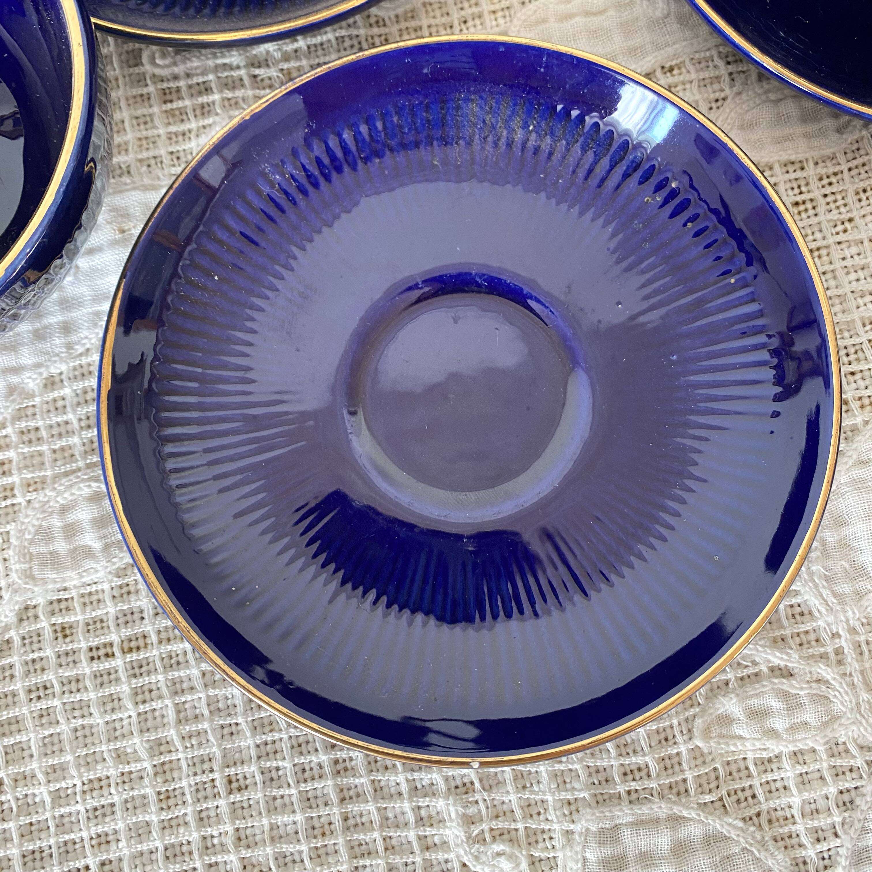 Midnight blue and gold coffee cups and saucers