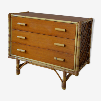 Chest of drawers in rattan, 60s