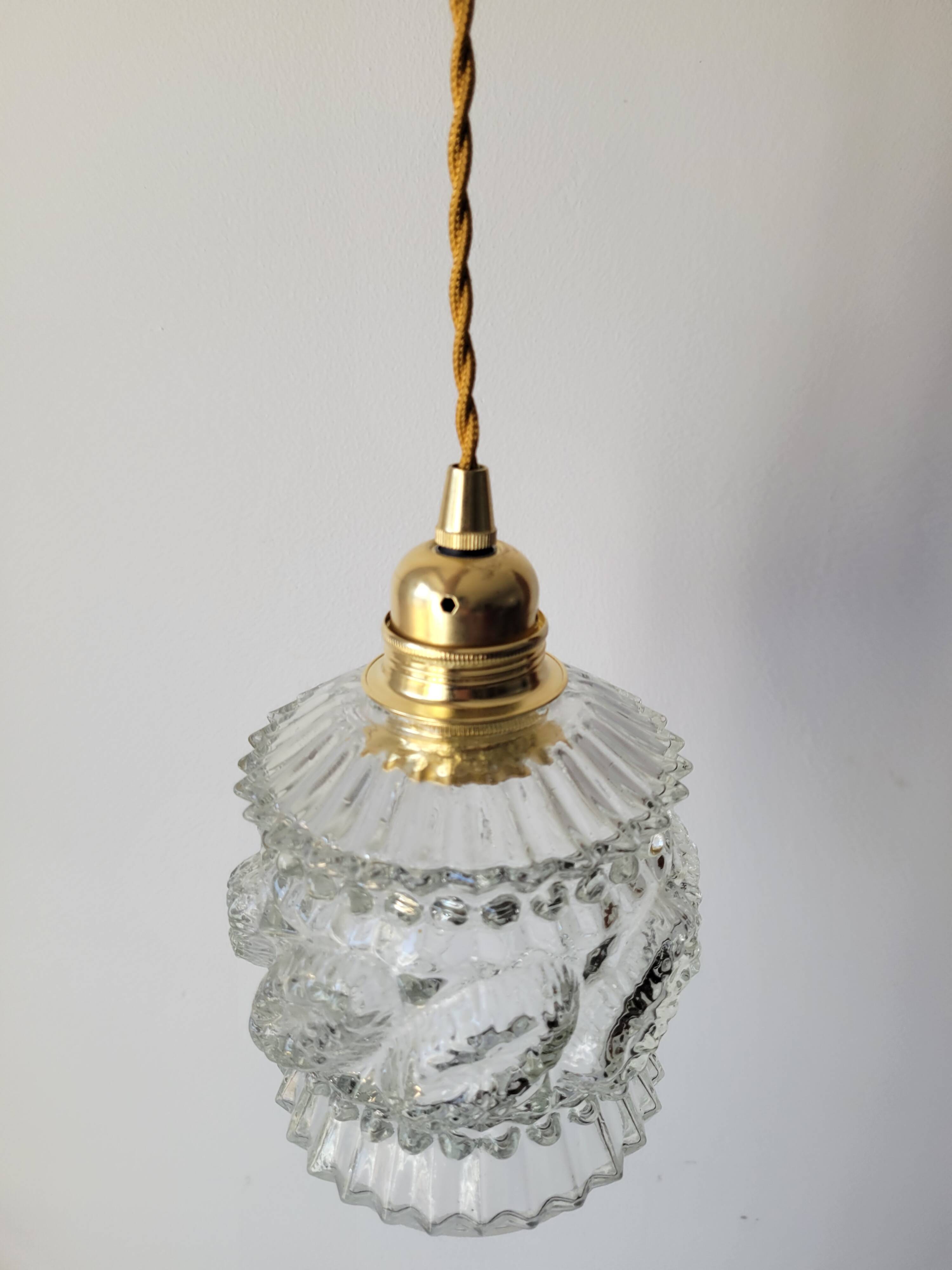 Vintage molded glass pendant light