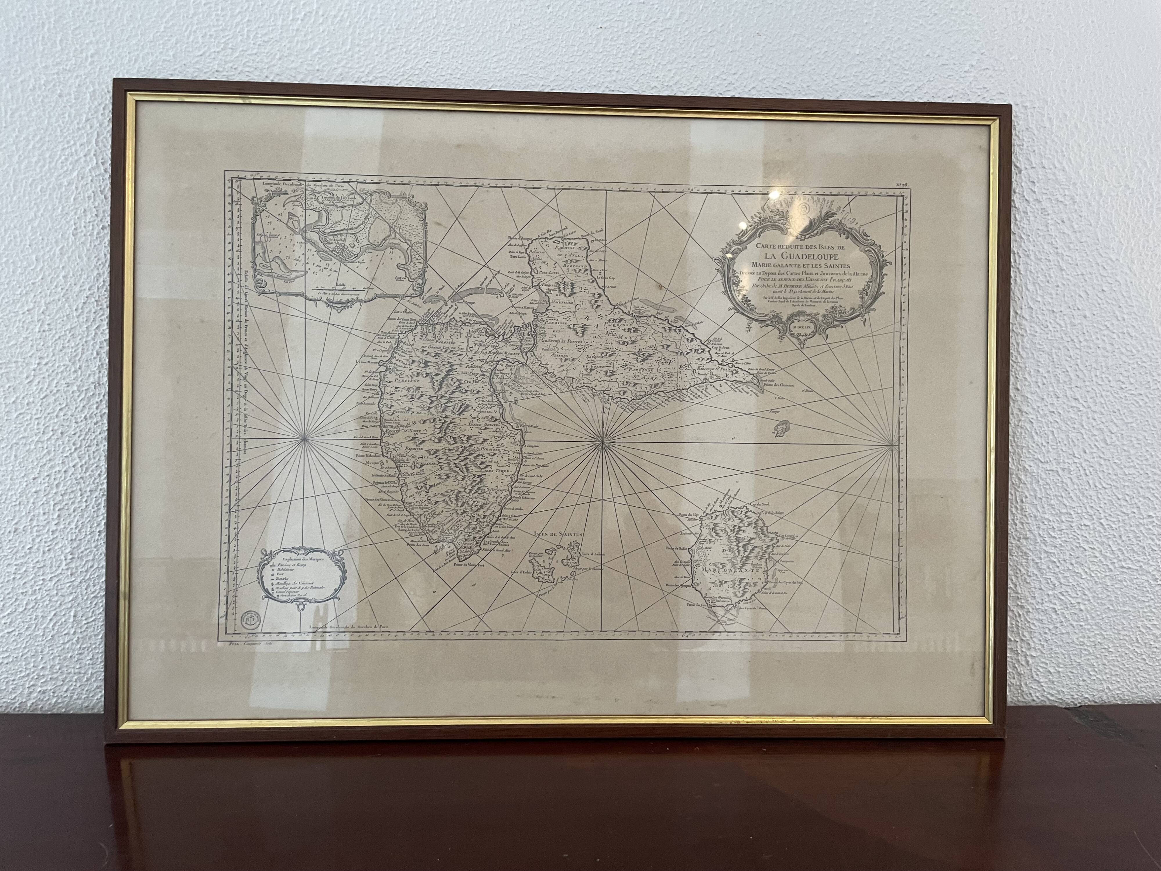 Carte vintage de la Guadeloupe encadrée