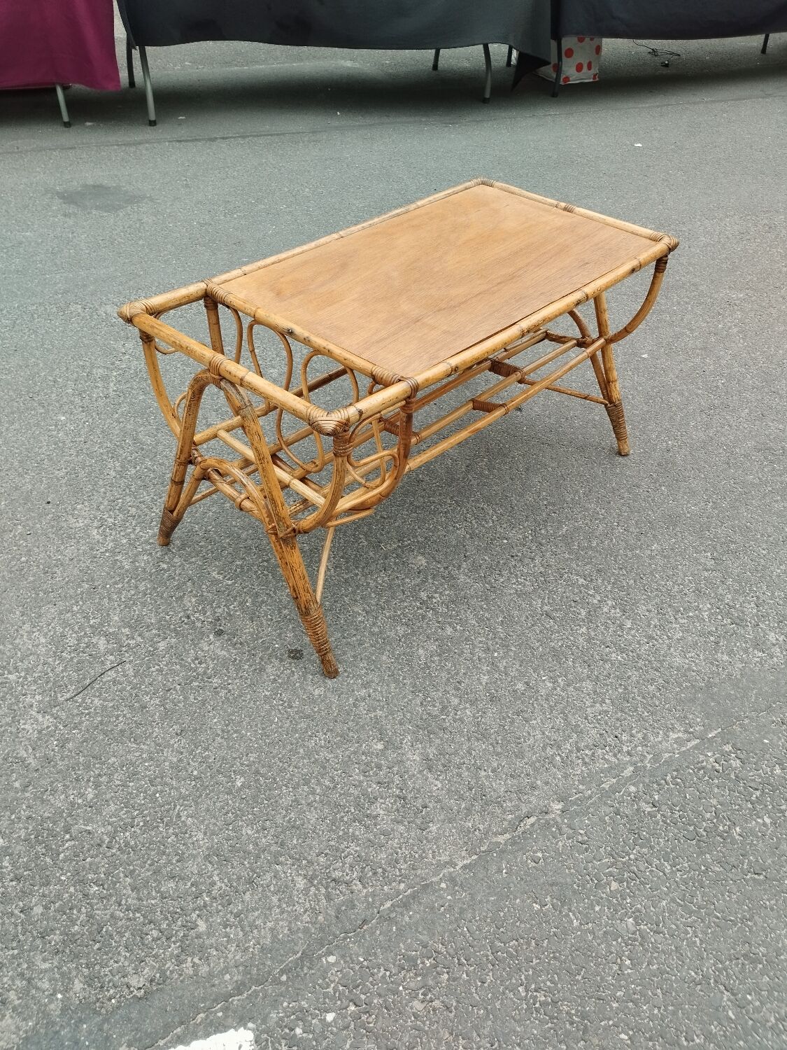 Vintage antique rattan coffee table