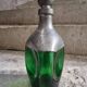 Vintage French green glass and pewter carafe - 1930s handcrafted bottle with stopper