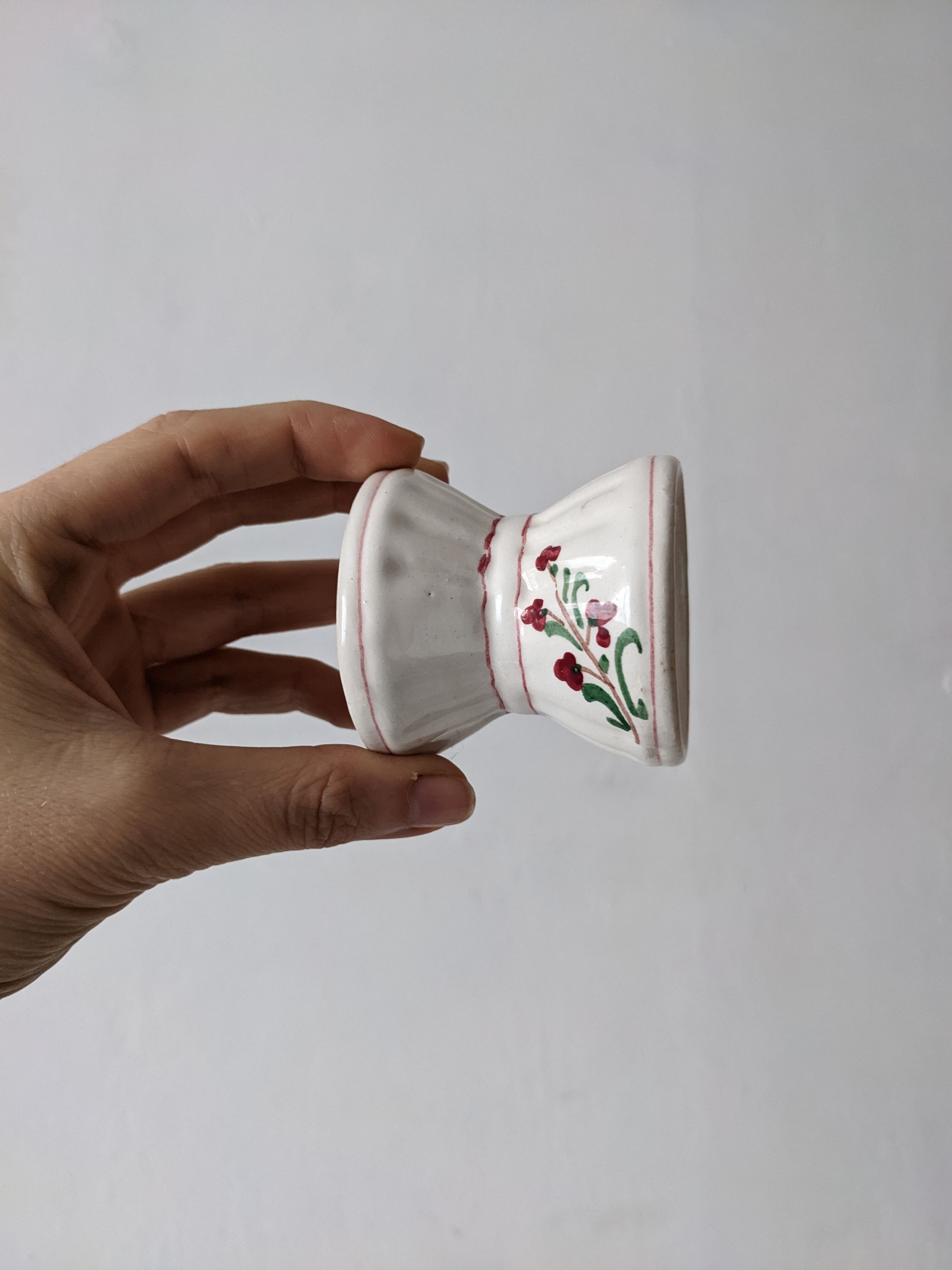 Coquetier diabolo old sarreguemines earthenware decorated with flowers painted by hand