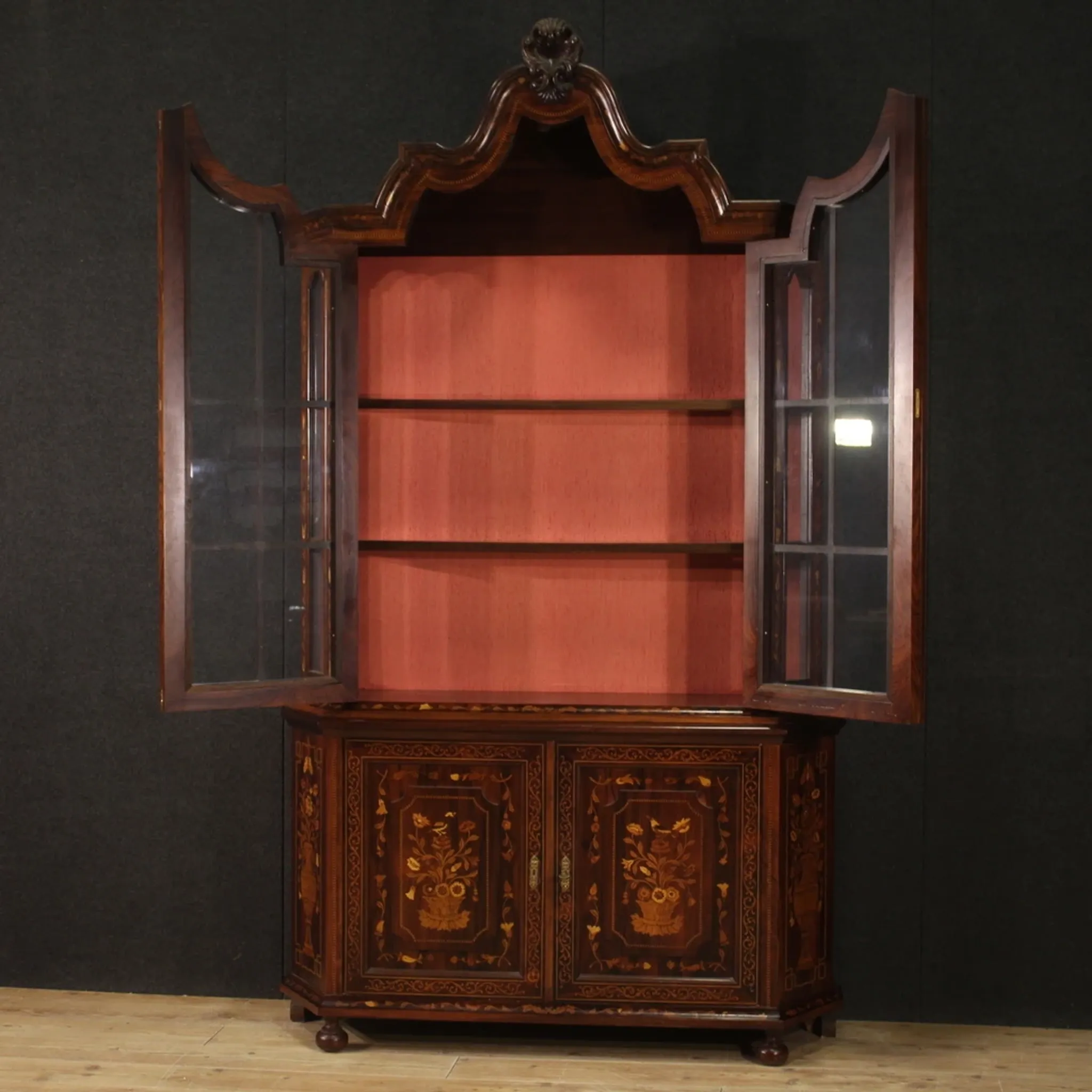 20th Century Inlaid Wood Dutch Display Cabinet, 1970