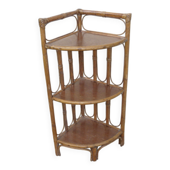 Vintage bamboo and rattan corner shelf 1970