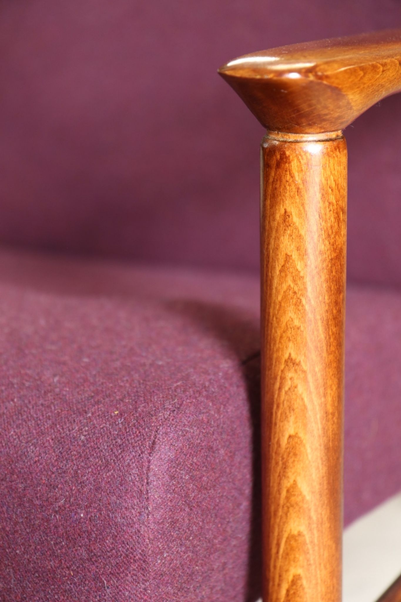 Oryginał wood armchair design by E. Homa 142 aubergine wool vintage chair modern