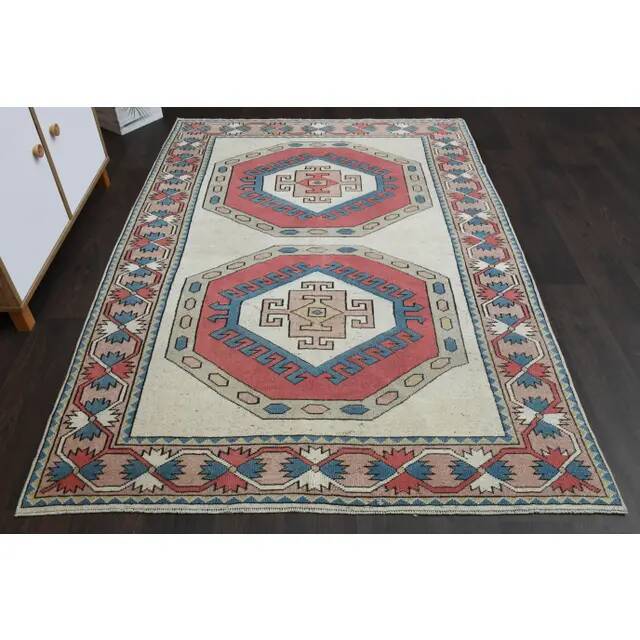 Vintage Turkish Oushak Handmade Wool Cotton Red Area Rug 150x218
