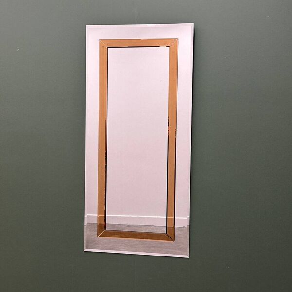 Grand miroir biseauté allemand avec bordure teintée en bronze par Schöninger, années 1980.