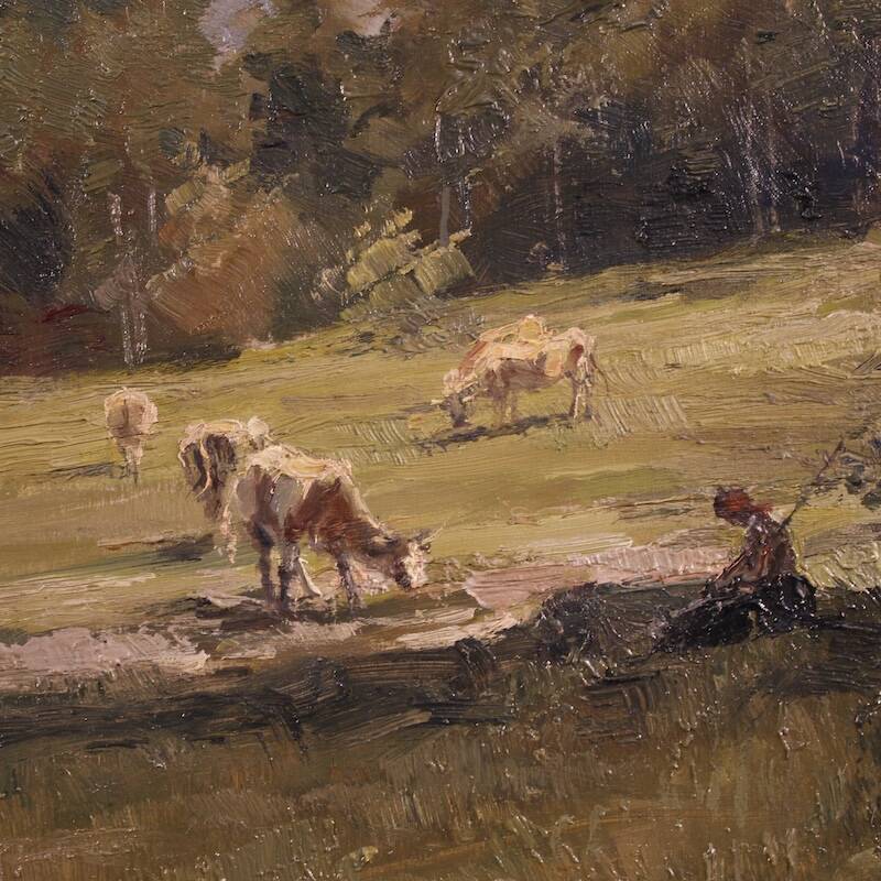 Italian landscape painting signed Giuseppe Gheduzzi from the 20th century