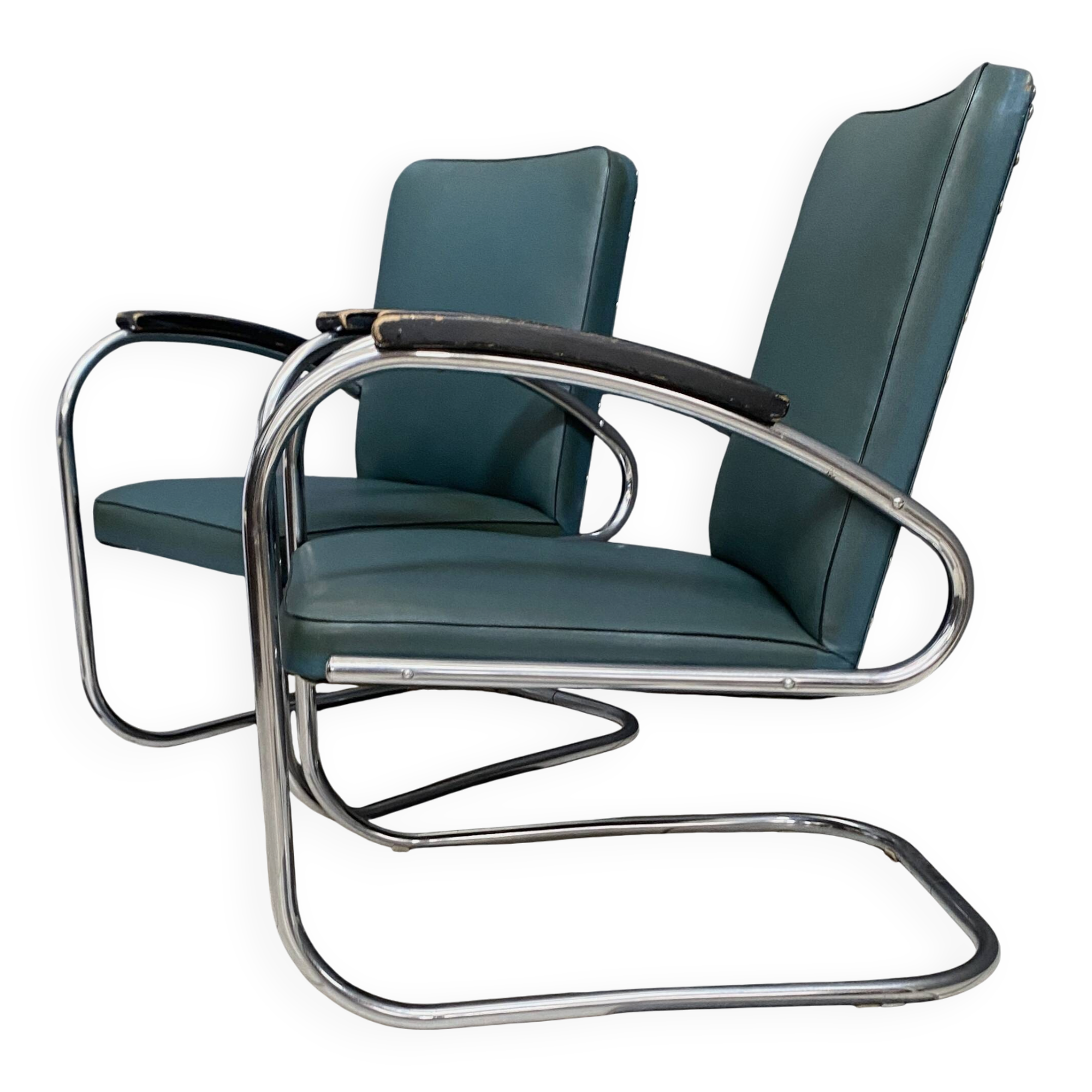 Set of 2 Green Mauser tubular chairs model RS7 Bauhaus 1930s