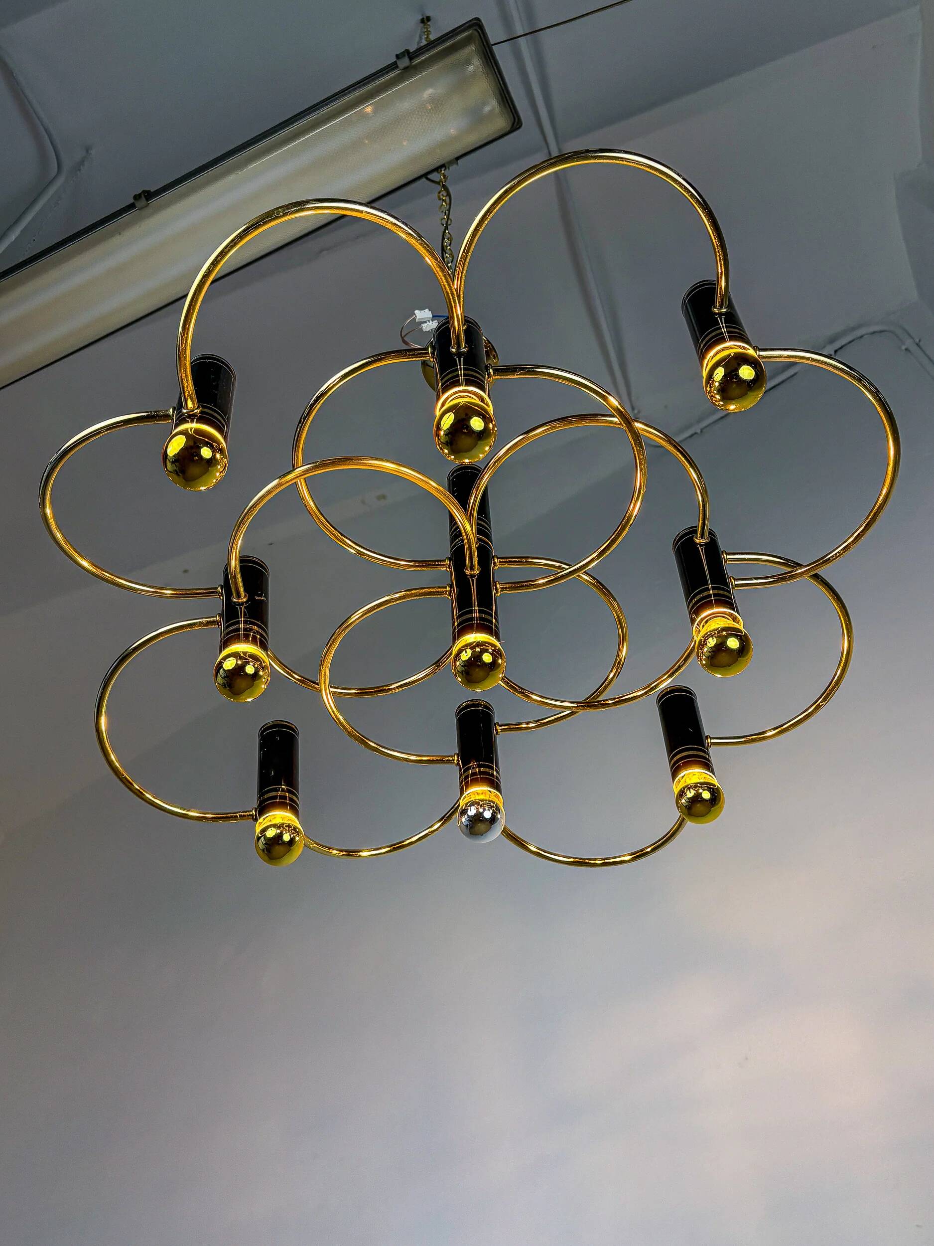 Gaetano Sciolari geometric chandelier, 9 lights, Italy, 1970s