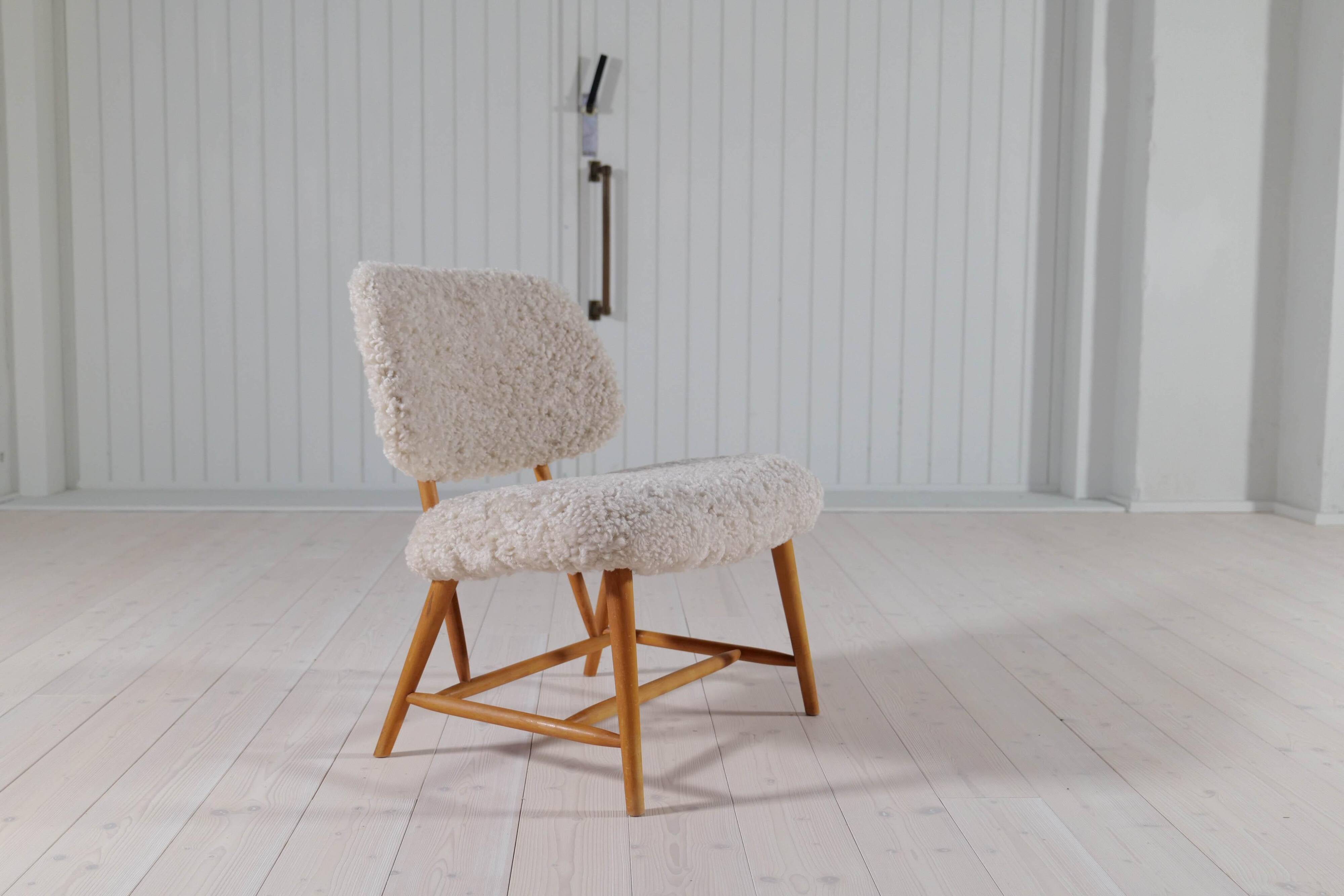 "Teve" Modern Mid-Century Chair in Lambskin/Shearling by Alf Svensson, Sweden, 1955