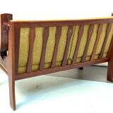 Set of four armchairs and a sofa in wood and green fabric, Italy 1960s