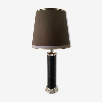 Lampe colonne vintage en cuir et laiton argenté années  60-70