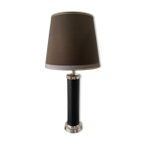 Vintage column lamp in leather and silver brass 60s-70s
