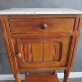 Old pine bedside table, marble top
