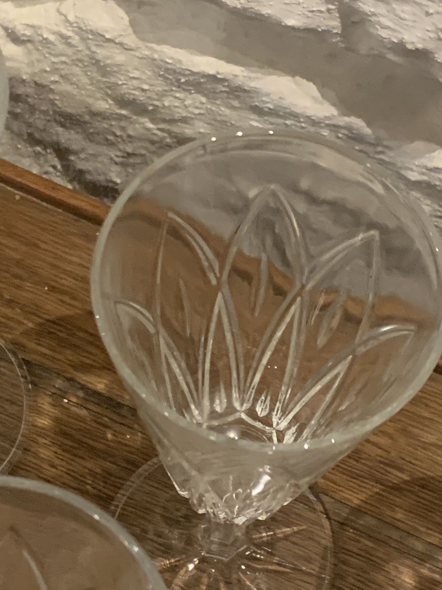 6 vintage champagne flutes patterned leaves or petals