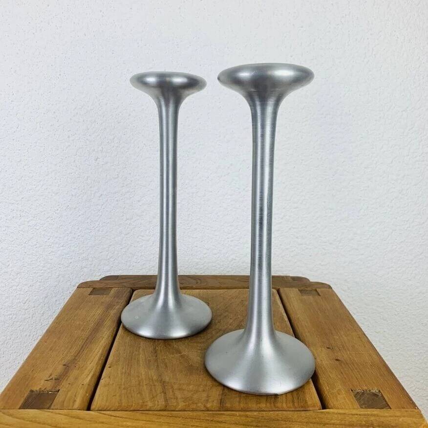Pair of aluminium candle holders Kagla by Carl Ojerstam for Ikea