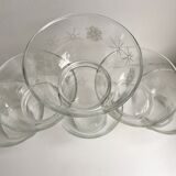 Set of 6 champagne glasses engraved 60s