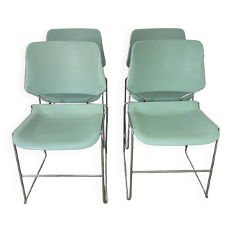 Set of 4 Matrix Krueger water green chairs Denmark 1960s