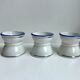 Trio de coquetiers diabolo blanc liseré argenté et bleu vif années 50