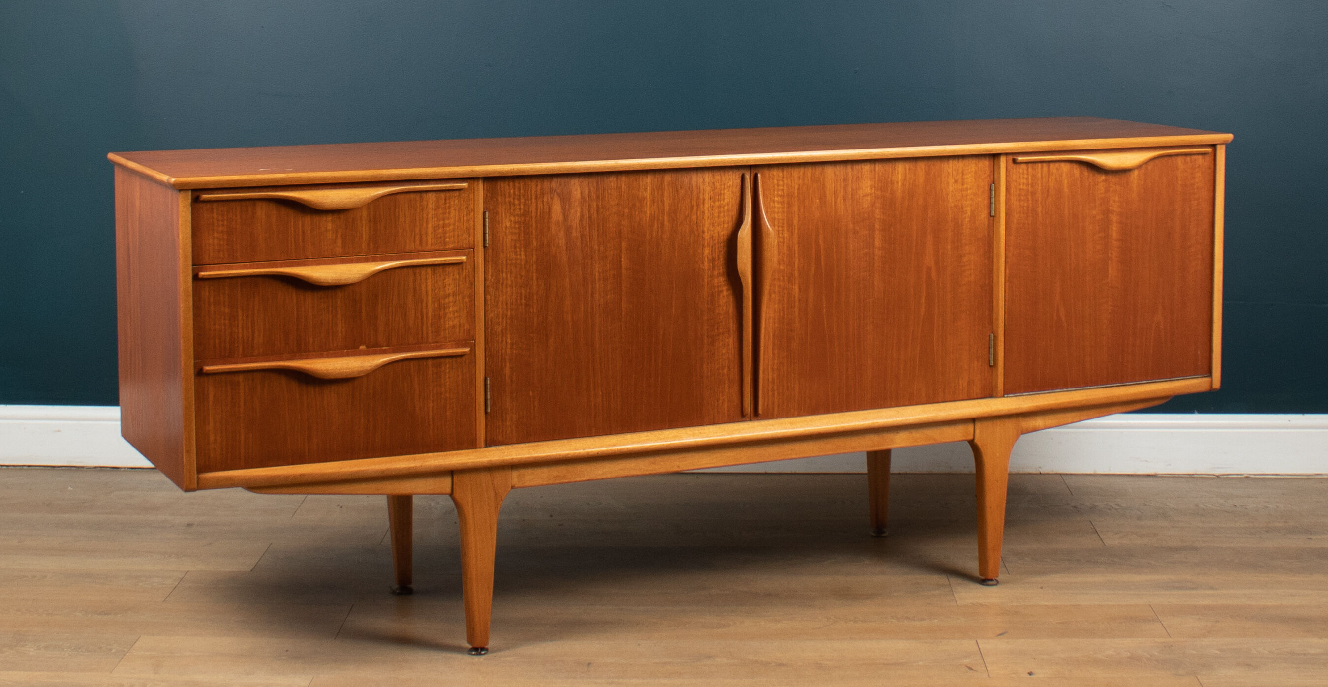 Retro teak 1960s jentique mid century restored sideboard with folded handles