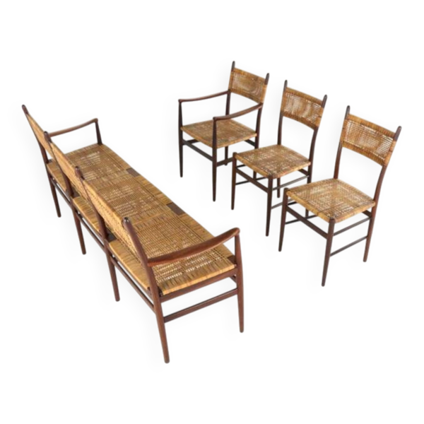 Ensemble de salle à manger 'Bologne' - canapé 3 places - 3 chaises - style moderne du milieu du siècle