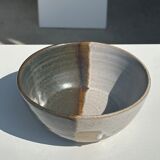 White and glossy brown two-tone ceramic bowl, matt earth